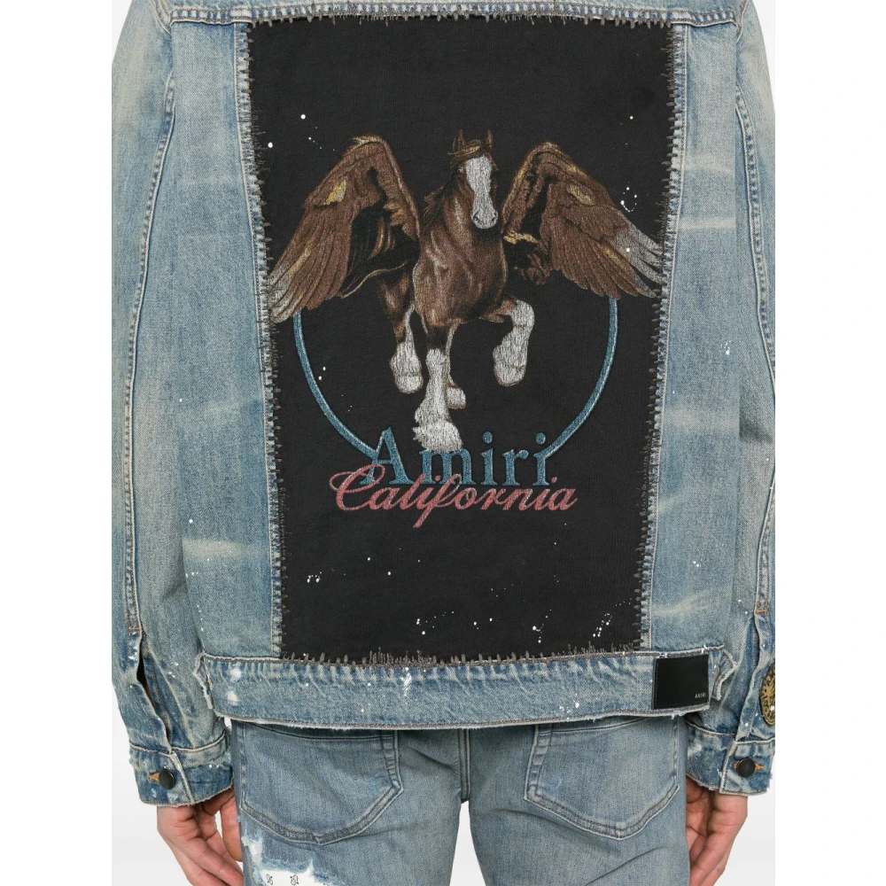 Amiri Blauw Denim Jack met Vintage Pegasus Blue Heren