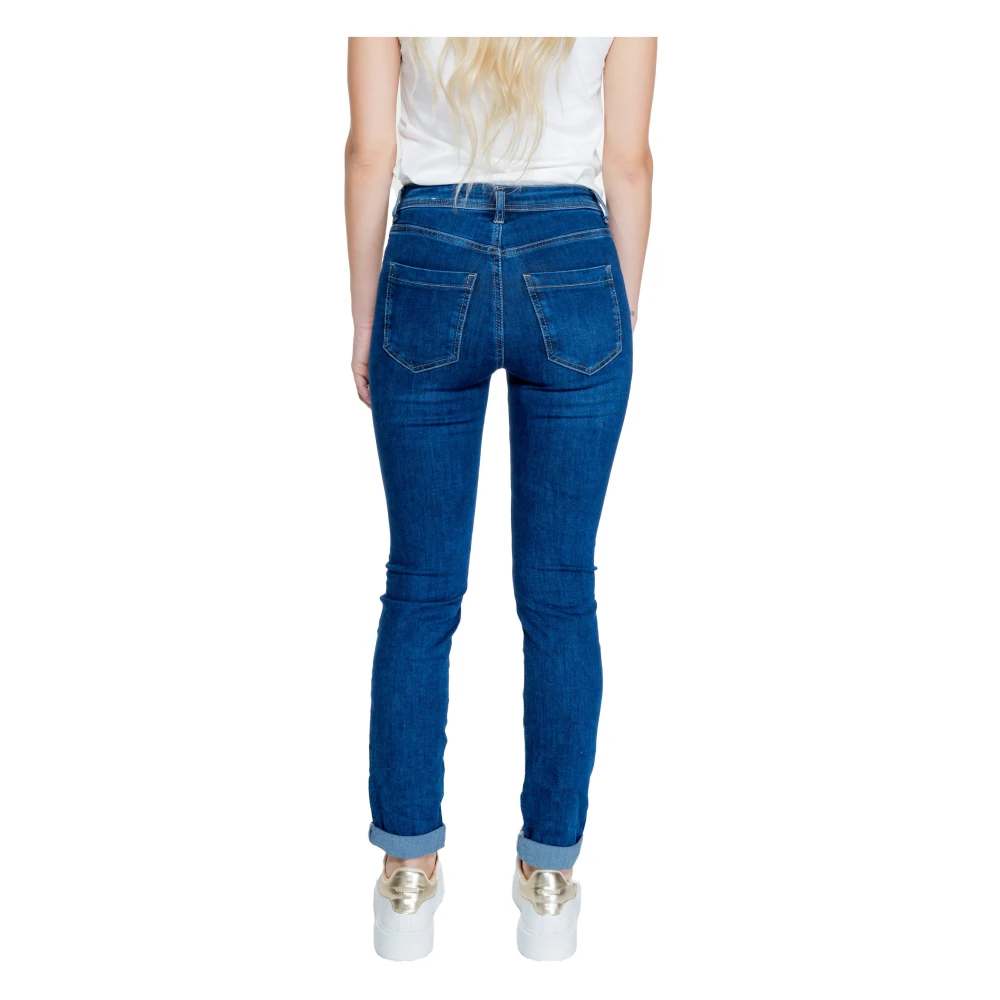Street One Blauwe Effen Rits Knoop Jeans Vrouwen Blue Dames