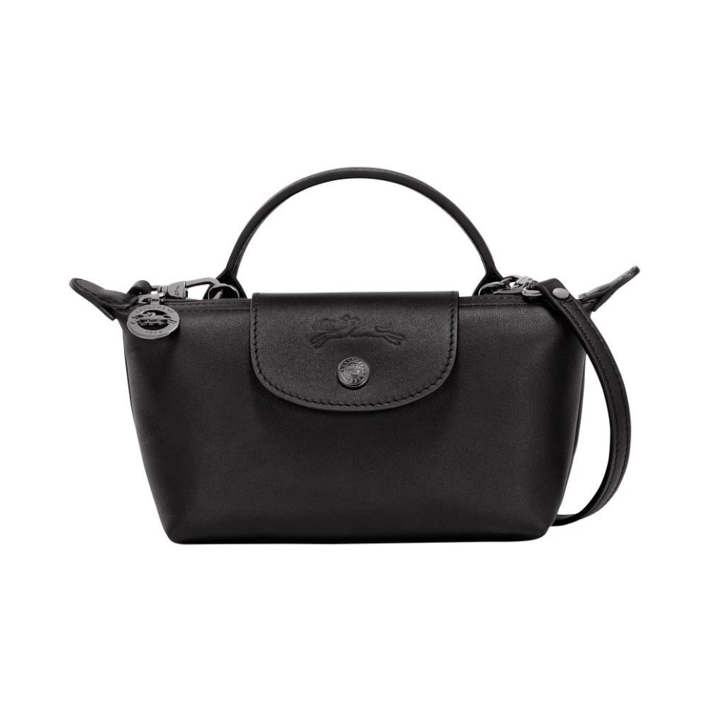 Longchamp Women's Black Leather Handbag With Detachable Strap - Handbags - One Size - Bags