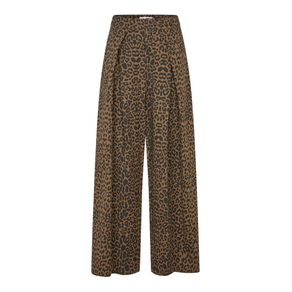 Lollys Laundry Women's Brown Wide Trousers, S, Leopard Print Cotton Trousers