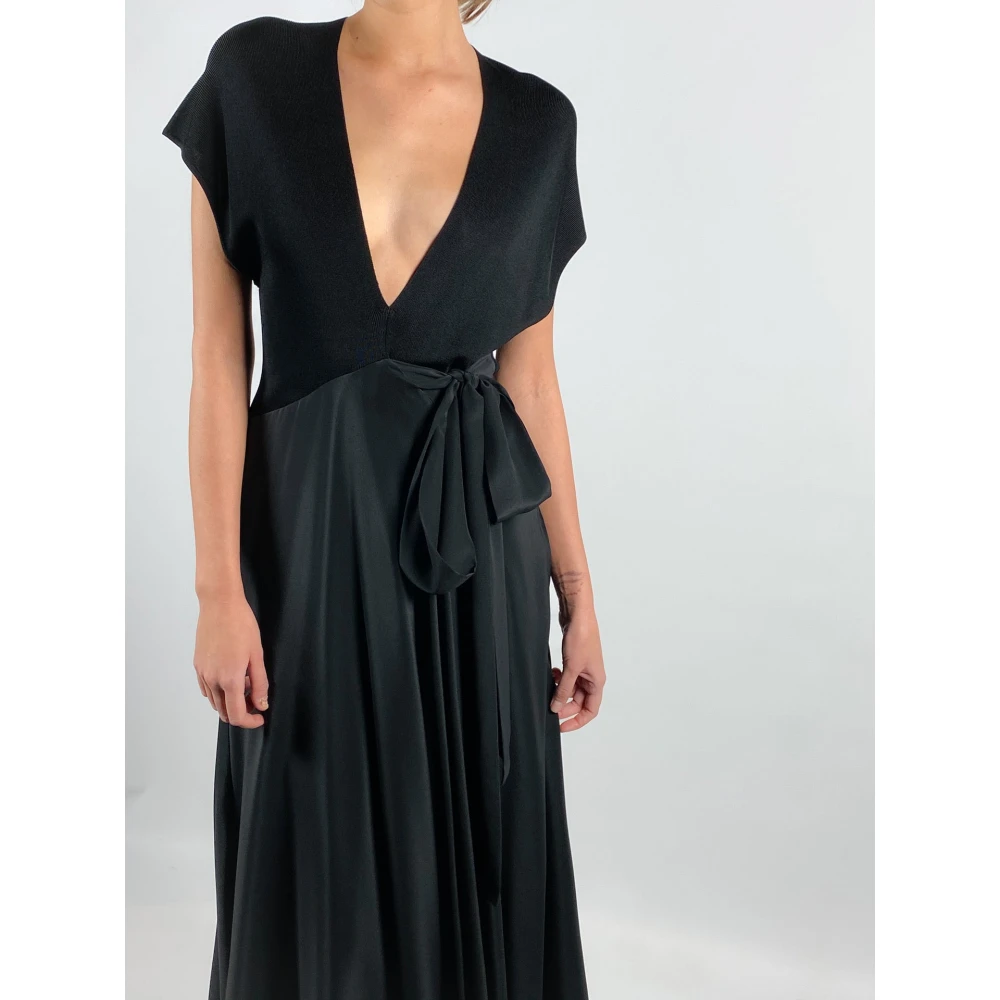 Petar Petrov Zwarte V-hals Zijden Wrap Jurk Black Dames