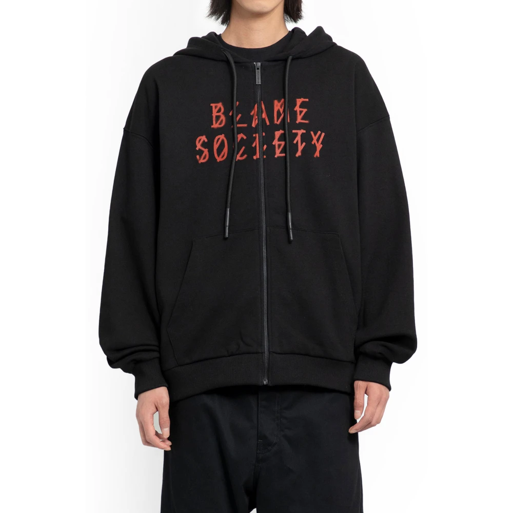 44 Label Group Svart Greed Zip-Up Hoodie med Blame Society Print Black, Herr
