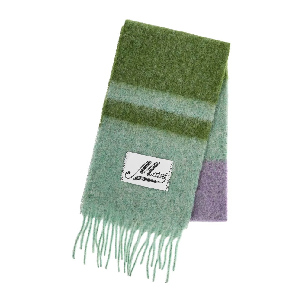 Marni Gestreepte Mohair Franje Sjaal Green Dames