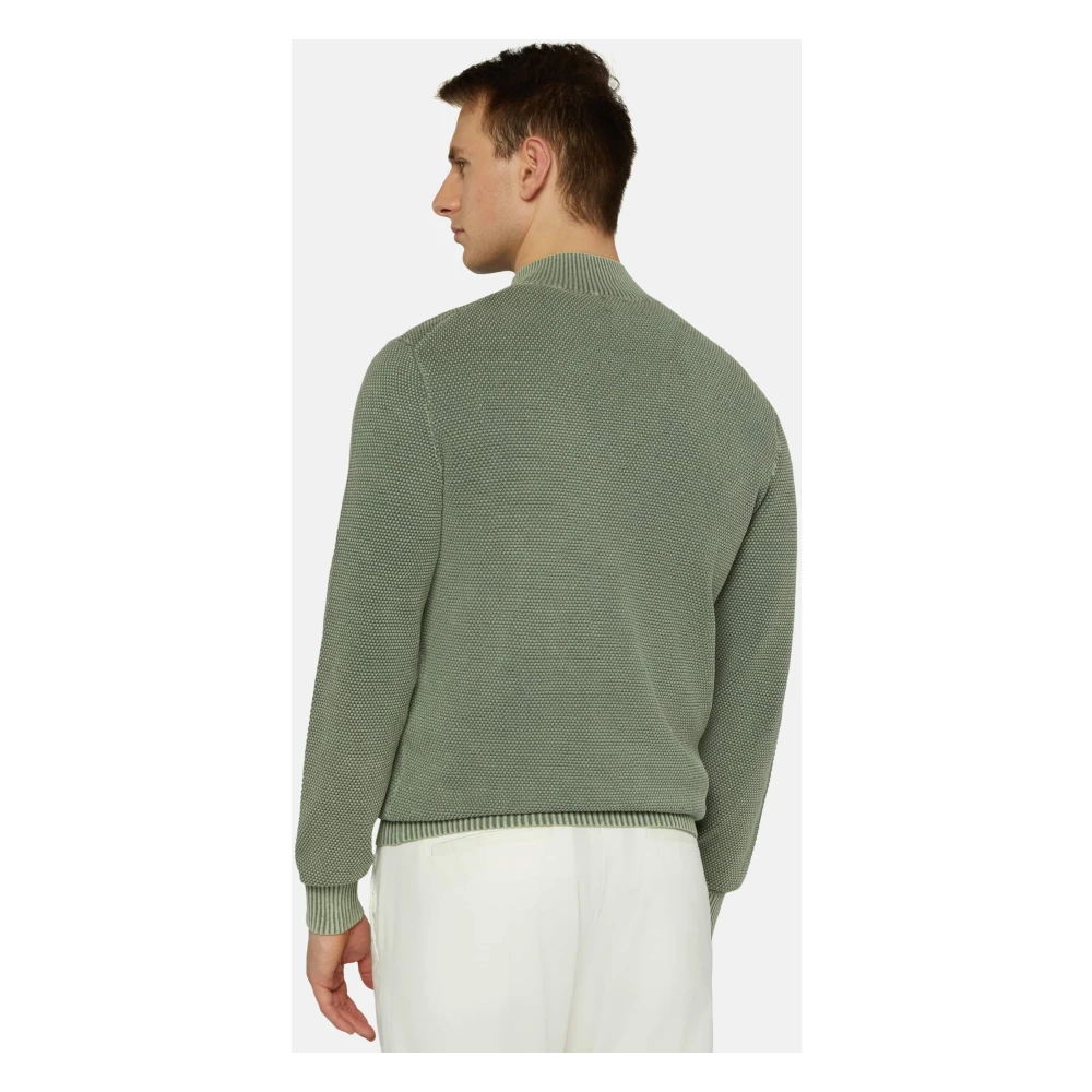 Boggi Milano Mock Neck trui van katoenen stiksels 12gg Green Heren