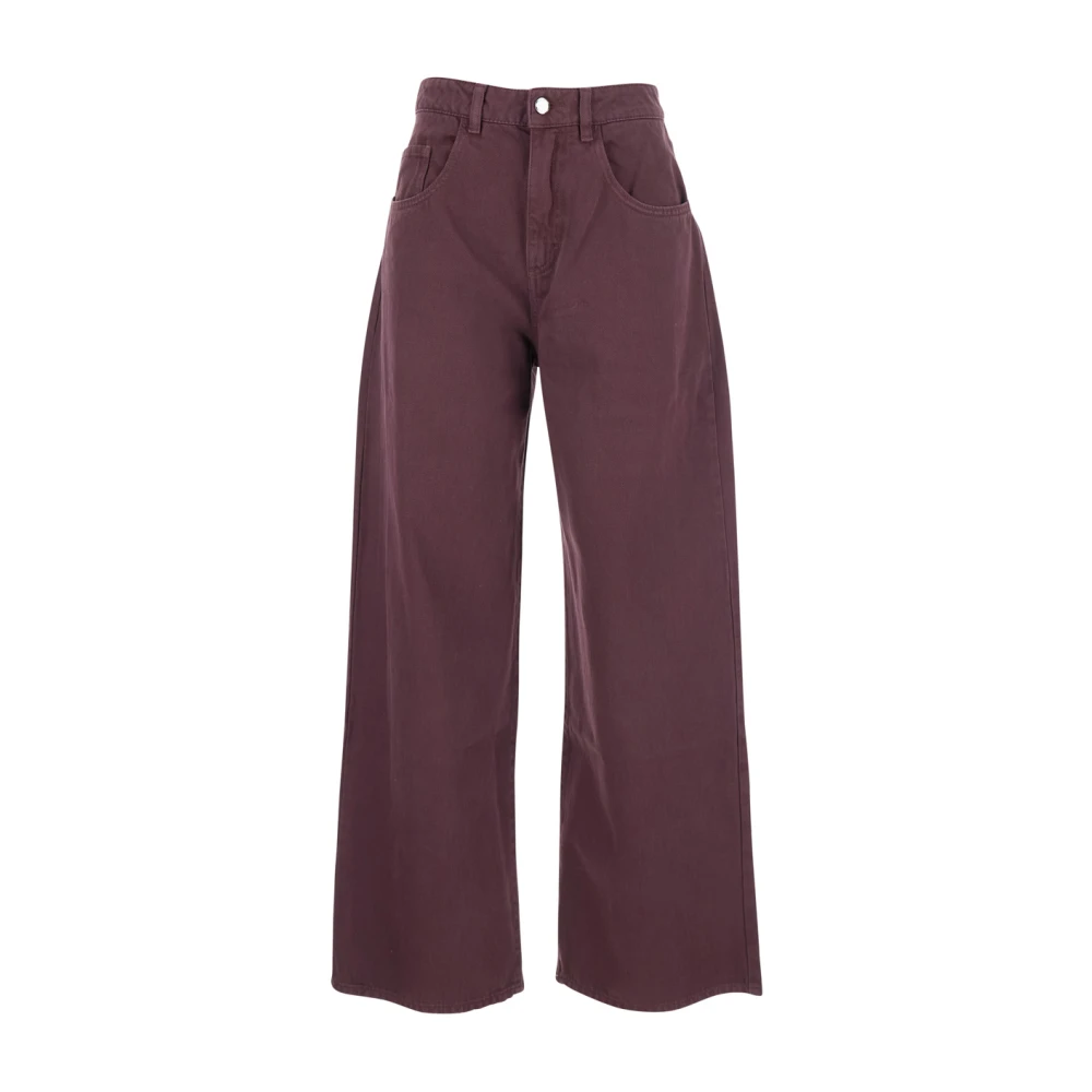 Icon Denim Damen Rot Bordeaux Wide Jeans Mit Logo Patch