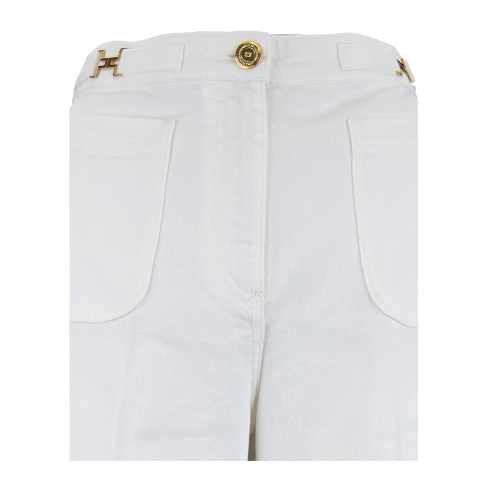 Elisabetta Franchi Ritssluiting Knoop Wijde Pijp Jeans White Dames