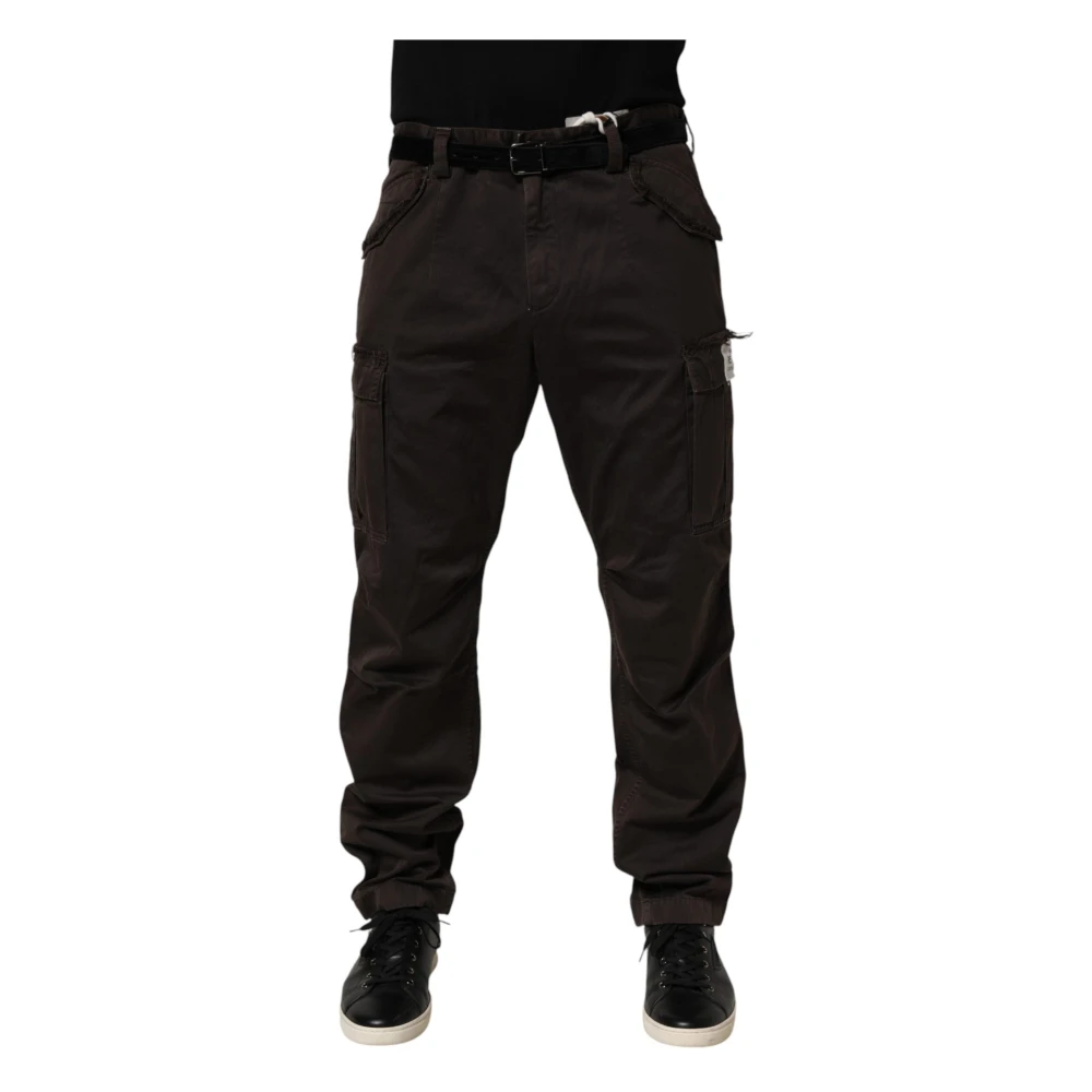 Dolce & Gabbana Men's Brown Straight Trousers, L, Re-Edition Cargo Trousers