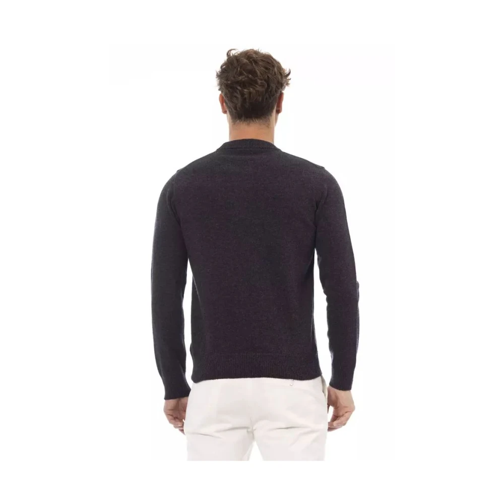 Alpha Studio Klassieke Zwarte Wol Crewneck Sweater Black Heren