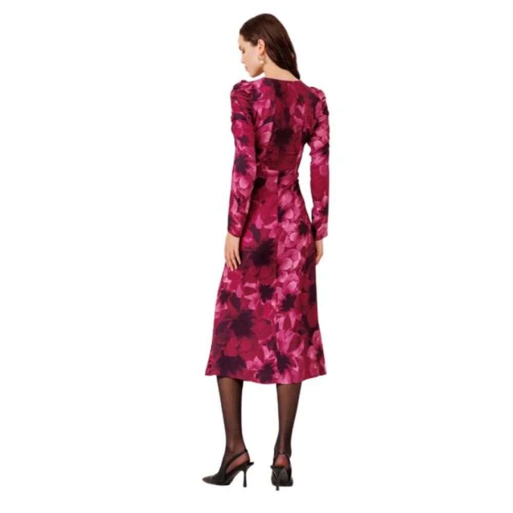 Mar De Margaritas Bloemenprint Midi Jurk met Pofmouwen Purple Dames