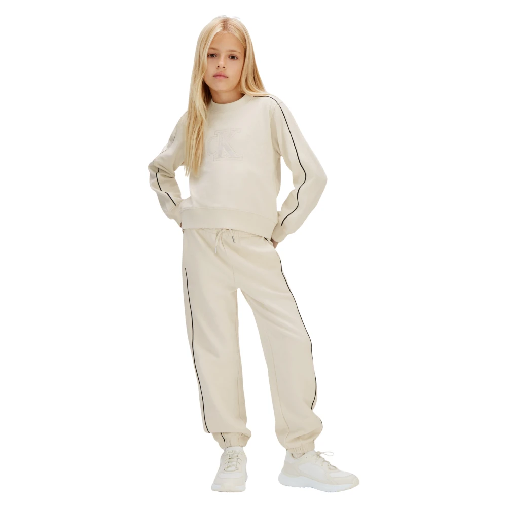 Calvin Klein Girls Beige Kids Sets, 6 Y, Cotton Terry Piping Tracksuit
