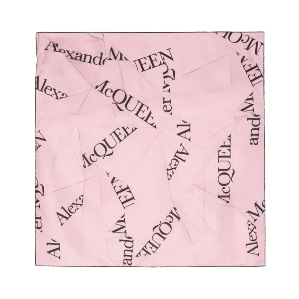 Alexander Mcqueen Pink Silk Scarves, Female, One Size, Rose Silk Scarf With Logo Motif