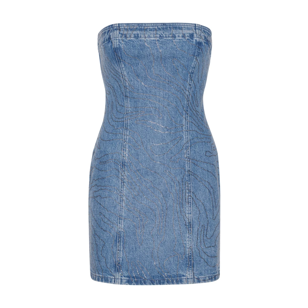 ROTATE Birger Christensen Rhinestone Denim Klänning Blue, Dam