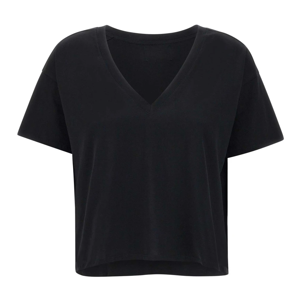 Loulou Studio Zwart V-hals T-shirt met Shell Logo Black Dames