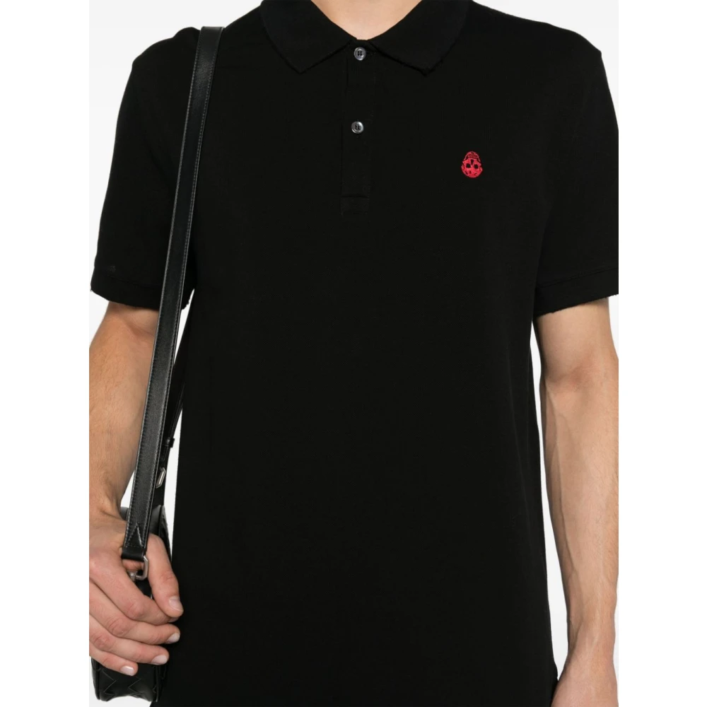 alexander mcqueen Zwarte Geborduurde Skull Polo Shirt Black Heren