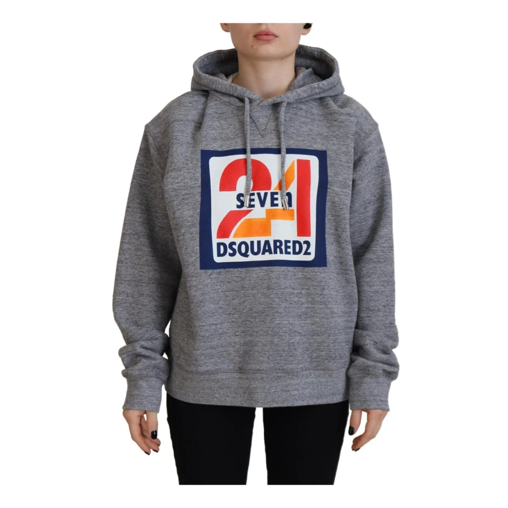 Dsquared2 Grijze Logo Print Katoenen Hoodie Gray Dames