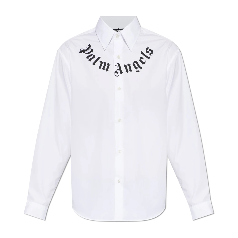 Palm Angels Mannelijk Wit Overhemden Heren, S, Katoen, Shirt Met Logo