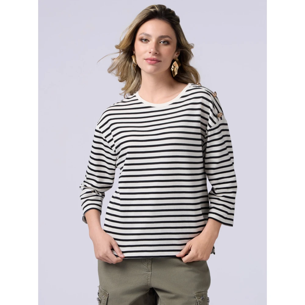 Oltre Lange mouwen T-shirt gemaakt van dik katoen White Dames