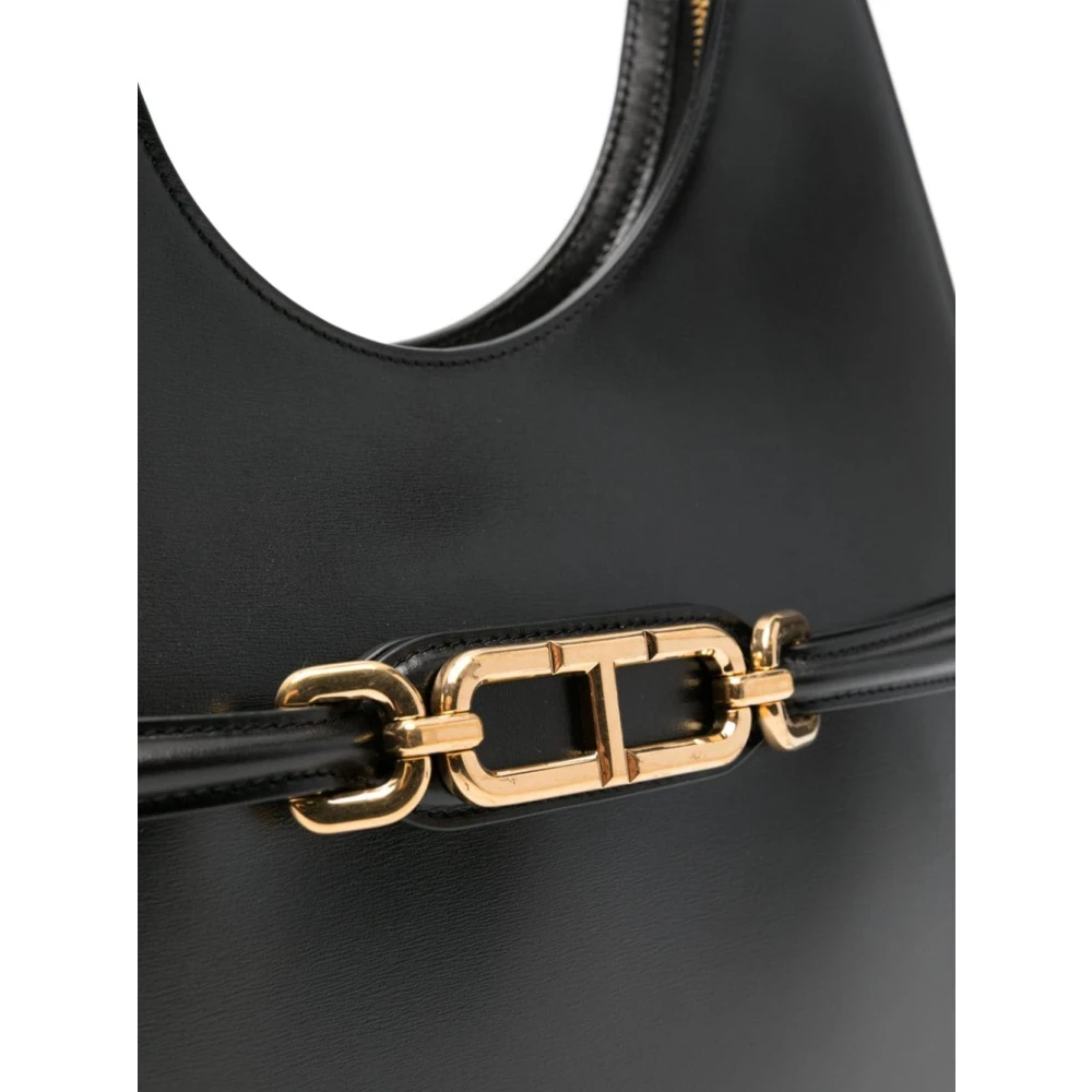 Tom Ford Zwarte Schoudertas met Gouden Logo Black Dames