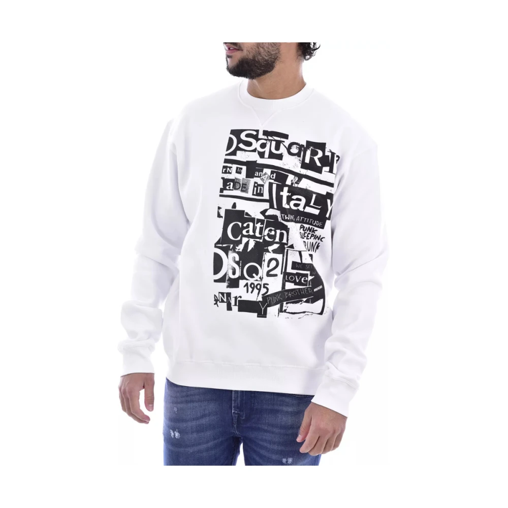 Dsquared2 Men's White Sweatshirt With Printed Logo - Sweatshirts - S - Sweatshirts & Hoodies