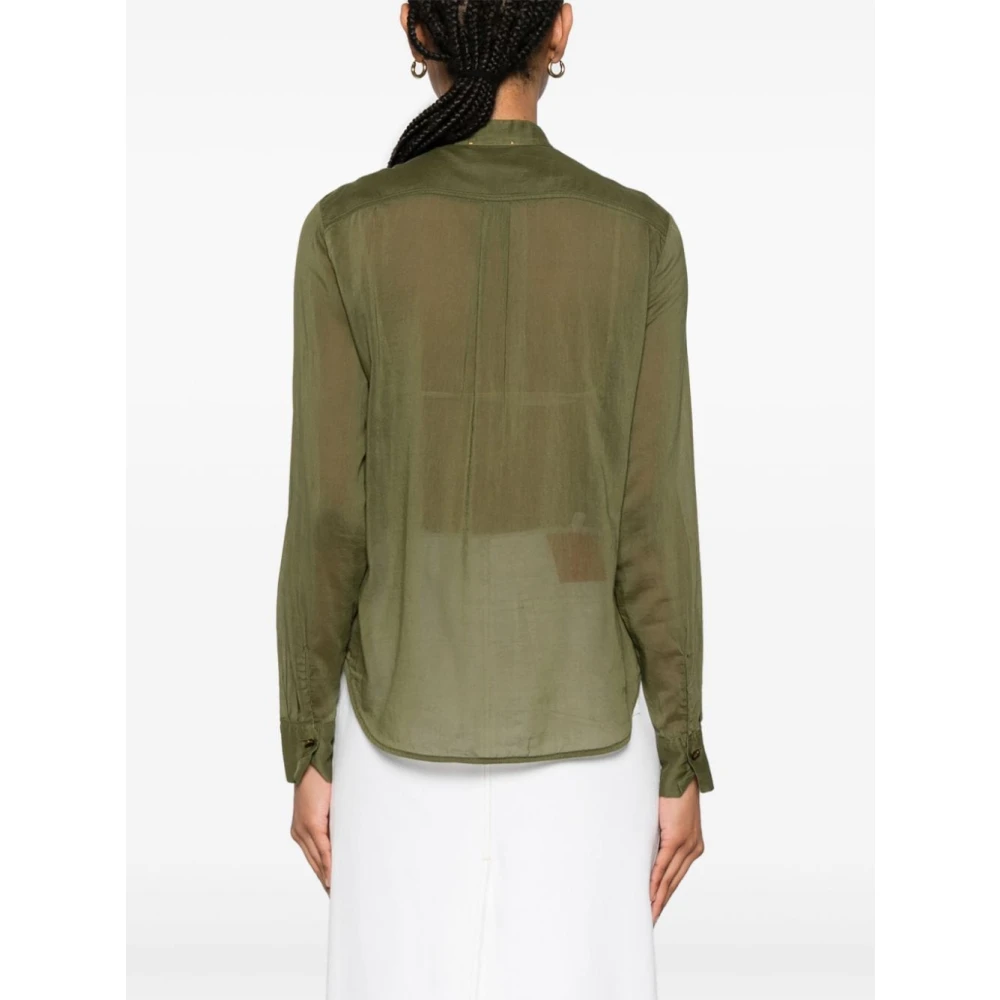 Forte Klassieke pasvorm overhemd met voile kraag Green Dames