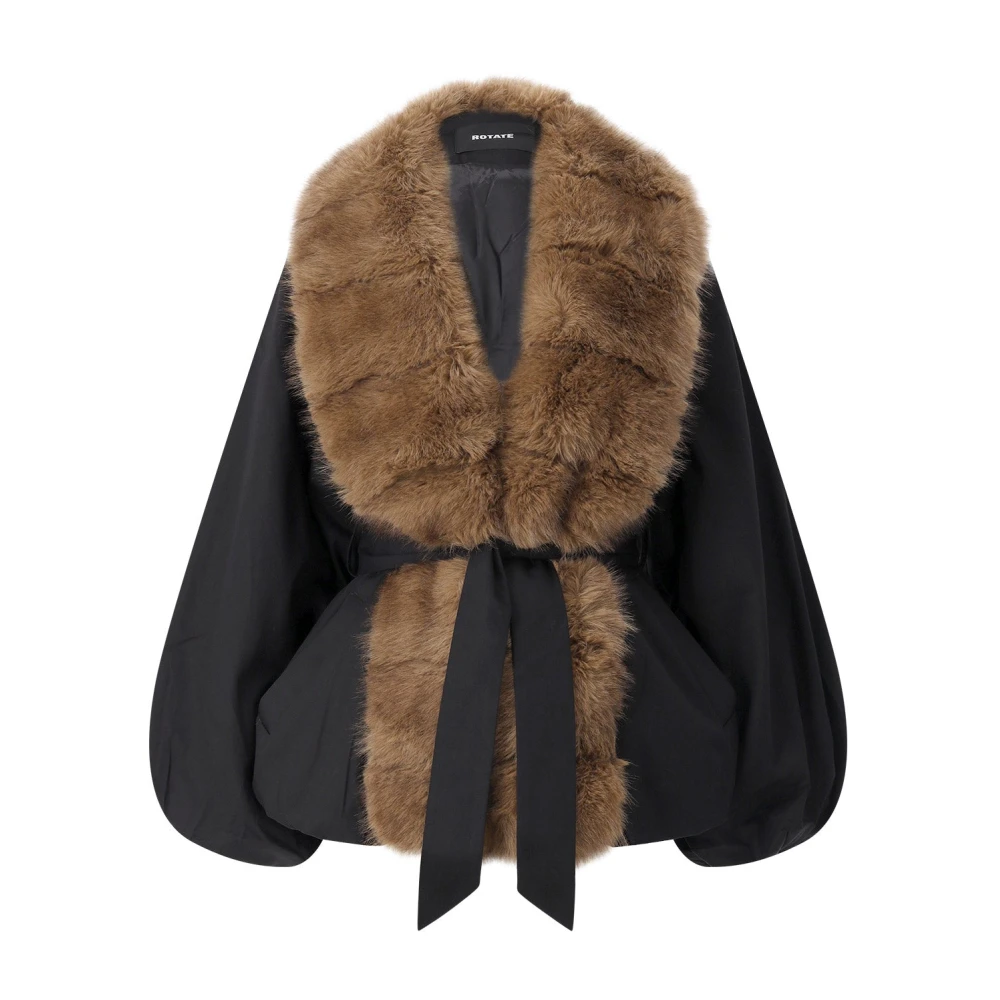 Rotate Birger Christensen Faux Fur Belted Jacket - Female - Winter Jackets - Black - 2XS - Jackets