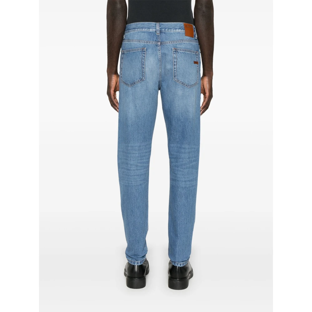 Ermenegildo Zegna Stad Katoenen Jeans met Leren Logo Blue Heren