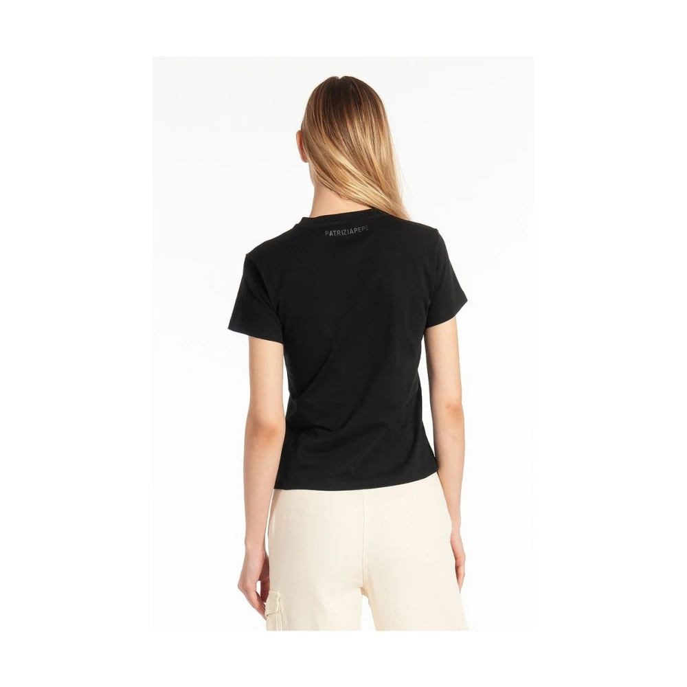 PATRIZIA PEPE Katoenen T-shirt met Brand Design Black Dames