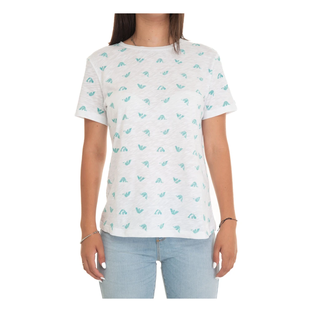 Emporio Armani Logo Print Slim Fit Katoenen T-shirt White Dames