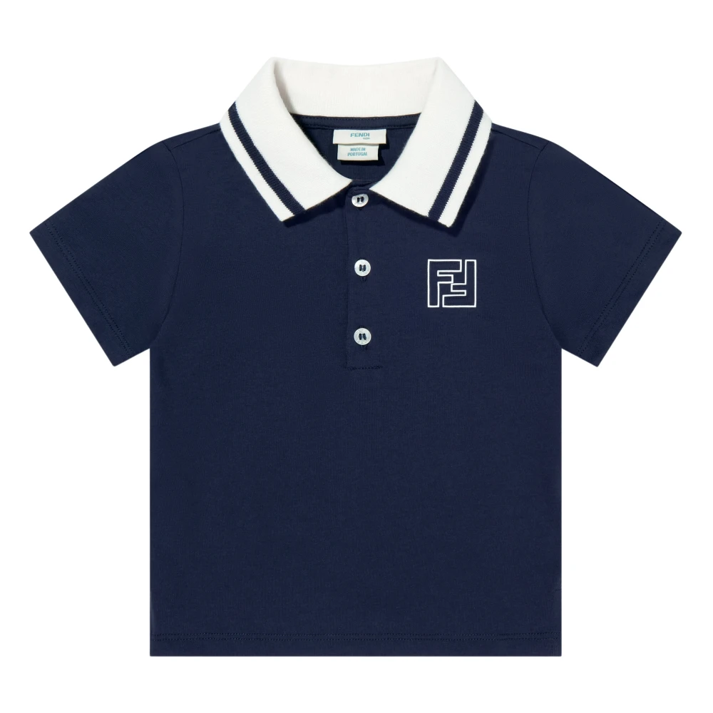 Fendi Boys Blue Kids Short Sleeve T-Shirts, 9 M, Ff Logo Polo Shirt