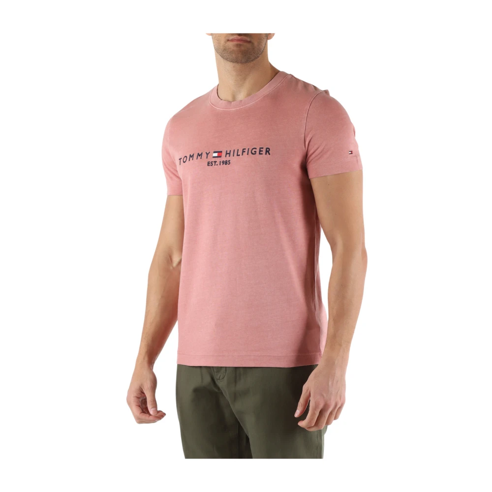 Tommy Hilfiger Slim Fit Katoen Logo T-shirt Pink Heren