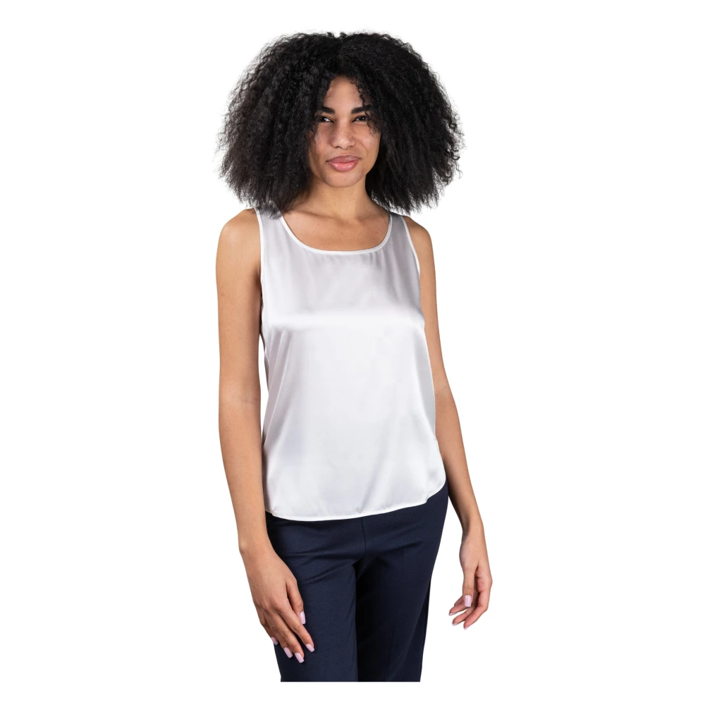 Max Mara Vrouw Wit Tops Dames, M, Satijn, Pan Zijdeblend Satin Top