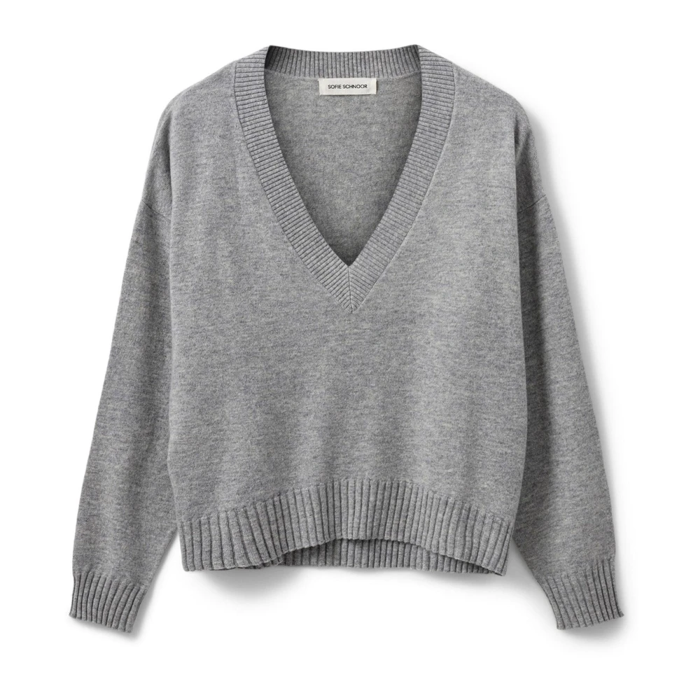 Sofie Schnoor Gray V-Neck Knitwear, Female, Xl, Grey Melange V-Neck Jumper Edensw