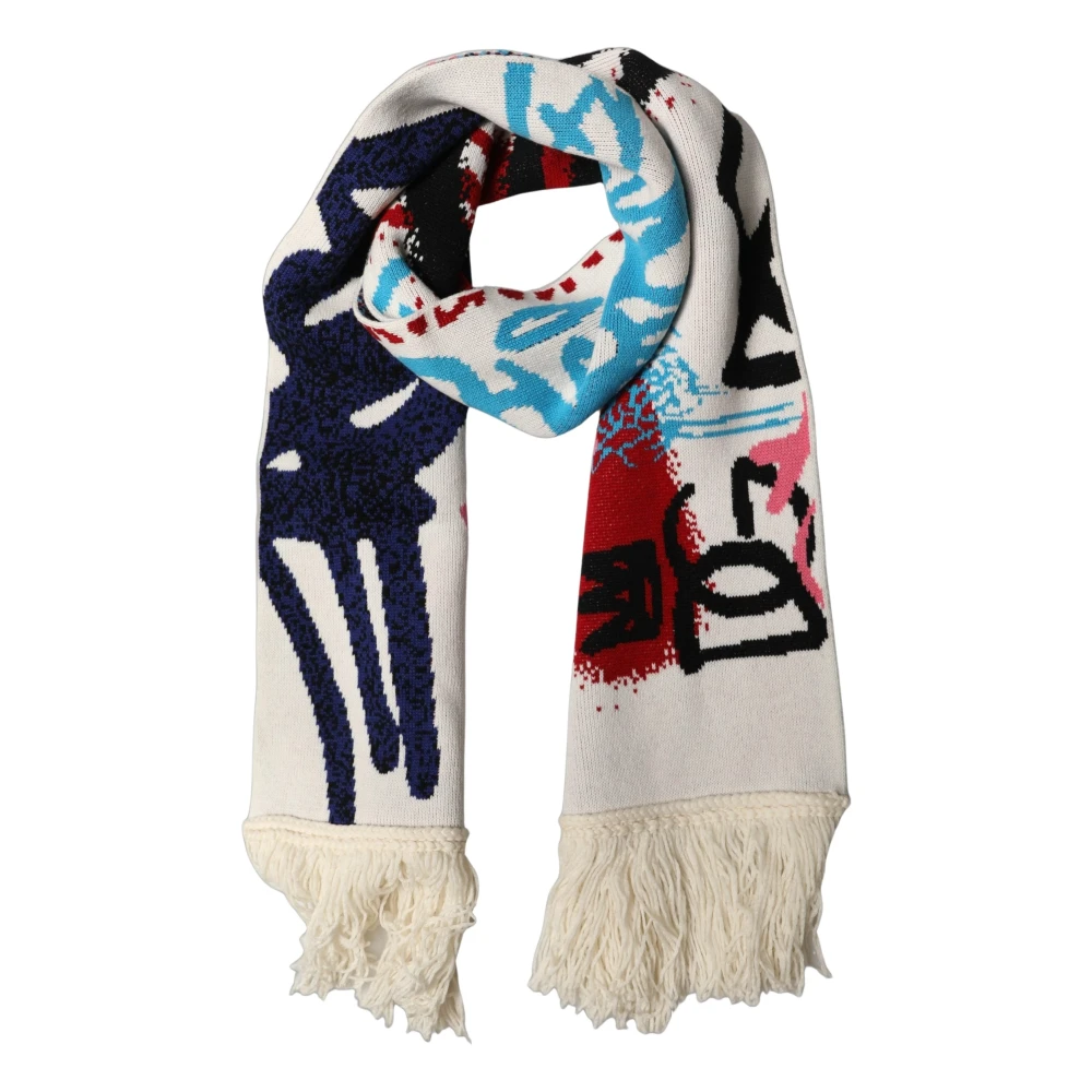 Dolce & Gabbana , Winter Scarves, Male, Multicolor, One Size, Graffiti Print Knit Scarf - Image 3