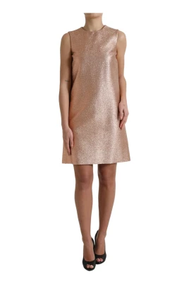 Rosa Jacquard Ärmlös Shift Mini Klänning