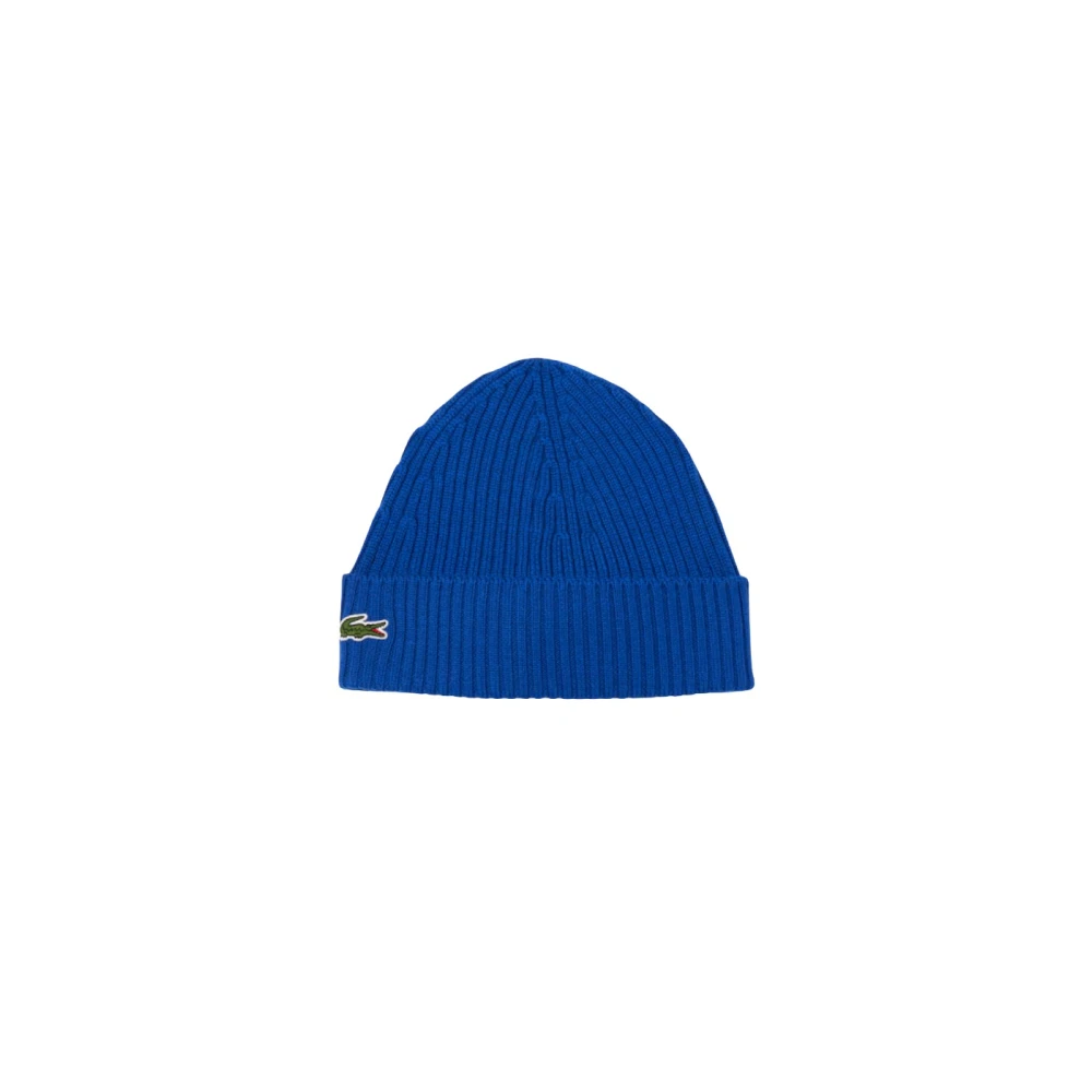 Lacoste Blauwe Lazuli Geribbelde Gebreide Wintermuts Blue Heren