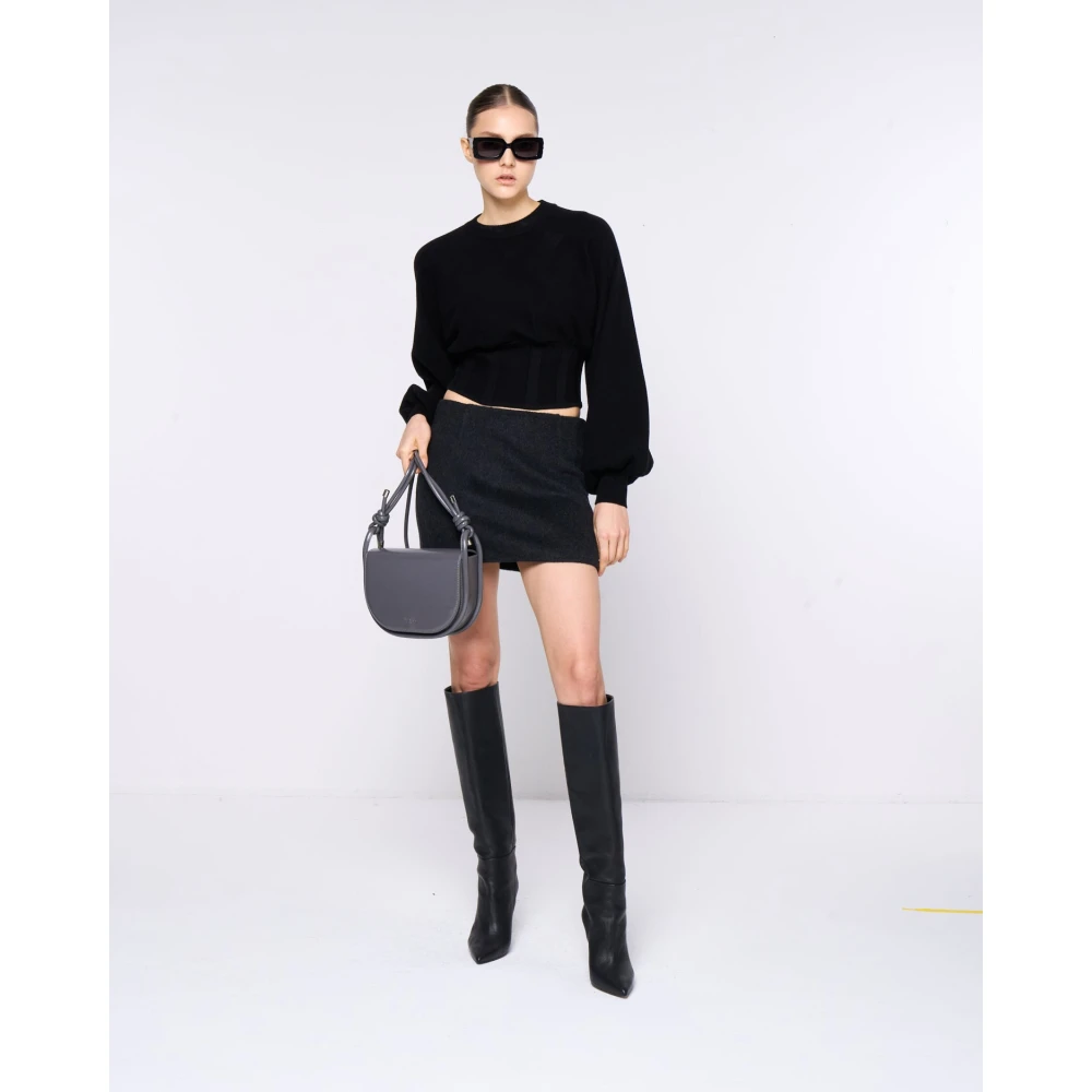 Silvian Heach Puff Sleeve Round Neck Sweater Black Dames