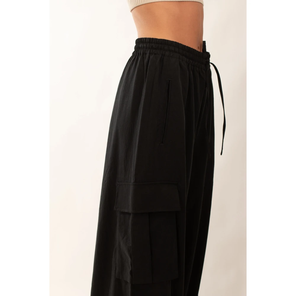 Y-3 Zwarte Wijde Cargo Broek in Gewassen Twill Black Dames