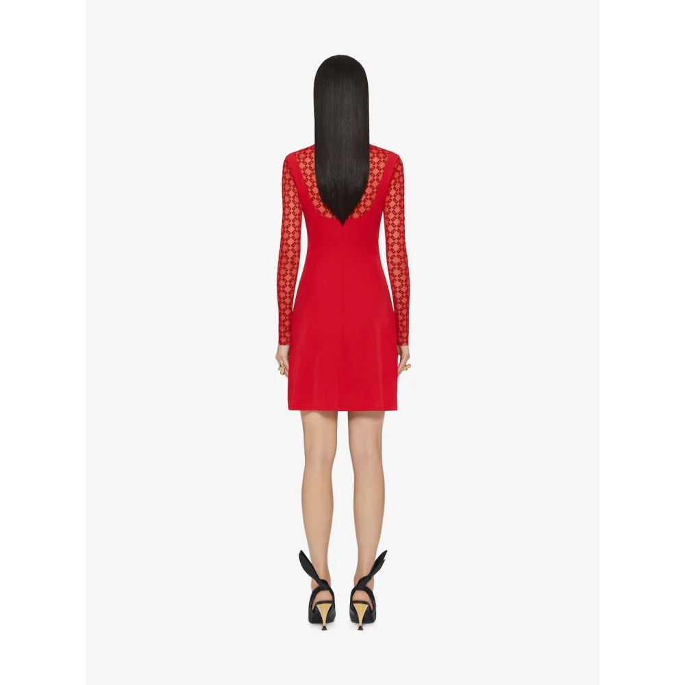 Givenchy Monogram Tulle Jersey Korte Jurk Red Dames