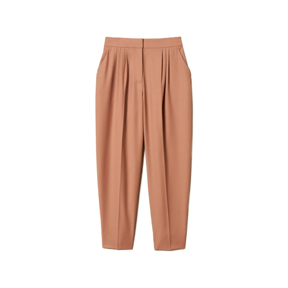 Twinset Women's Brown Tapered Trousers, L, Pleated Trousers
