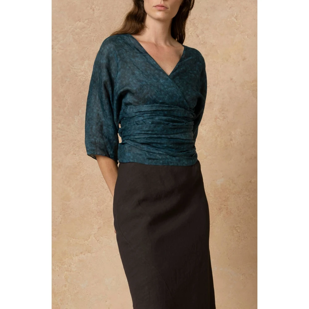 Cortana Blues top en ramio tokyo print Blue Dames