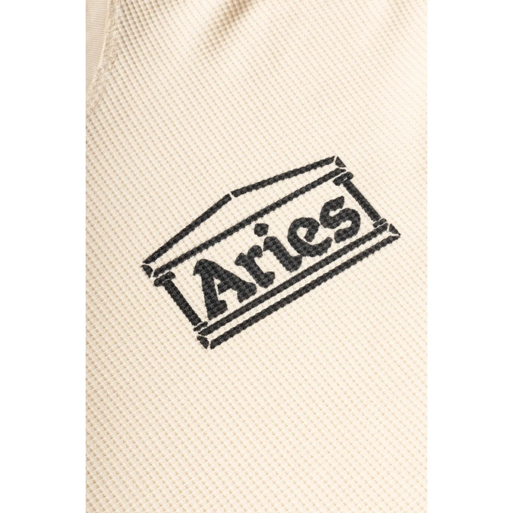 Aries Lange Mouw Wafel T-shirt Beige Heren