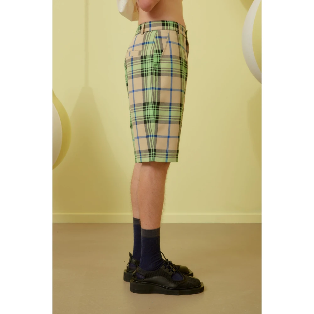 Henrik Vibskov Mint Beige Checks Shorts Unisex Style Multicolor Heren