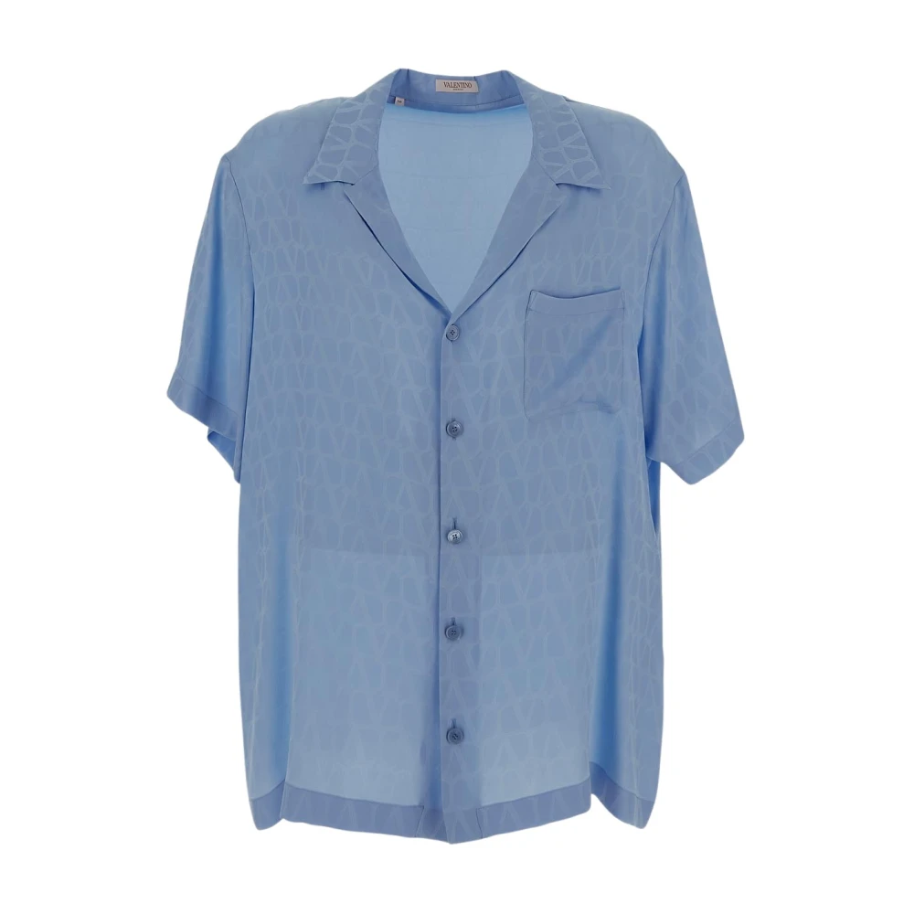 Valentino Zijden Logo Shirt Blue Heren