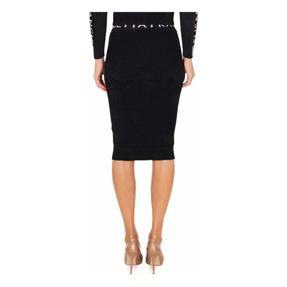 Elisabetta Franchi Zwarte wollen potloodrok met logoband Black Dames
