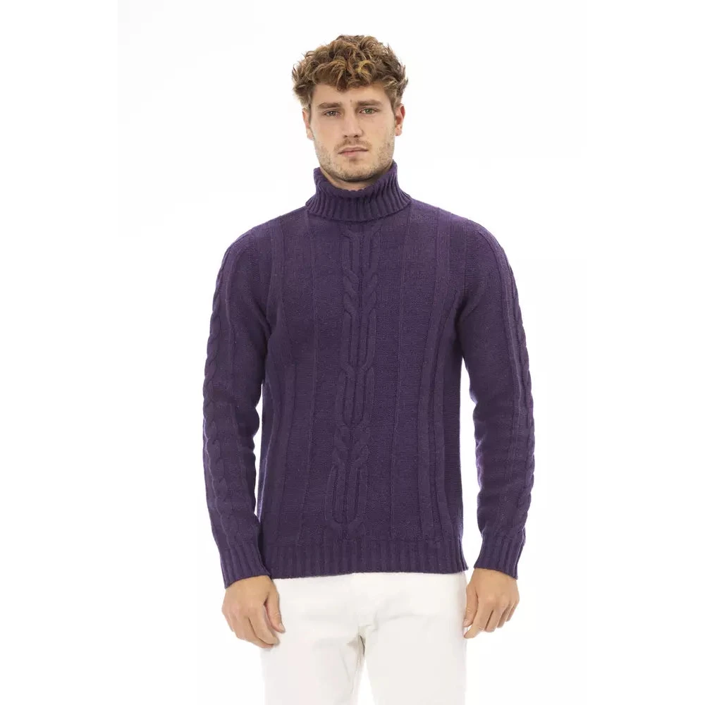 Alpha Studio Paarse Merinowollen Turtleneck Sweater Purple Heren