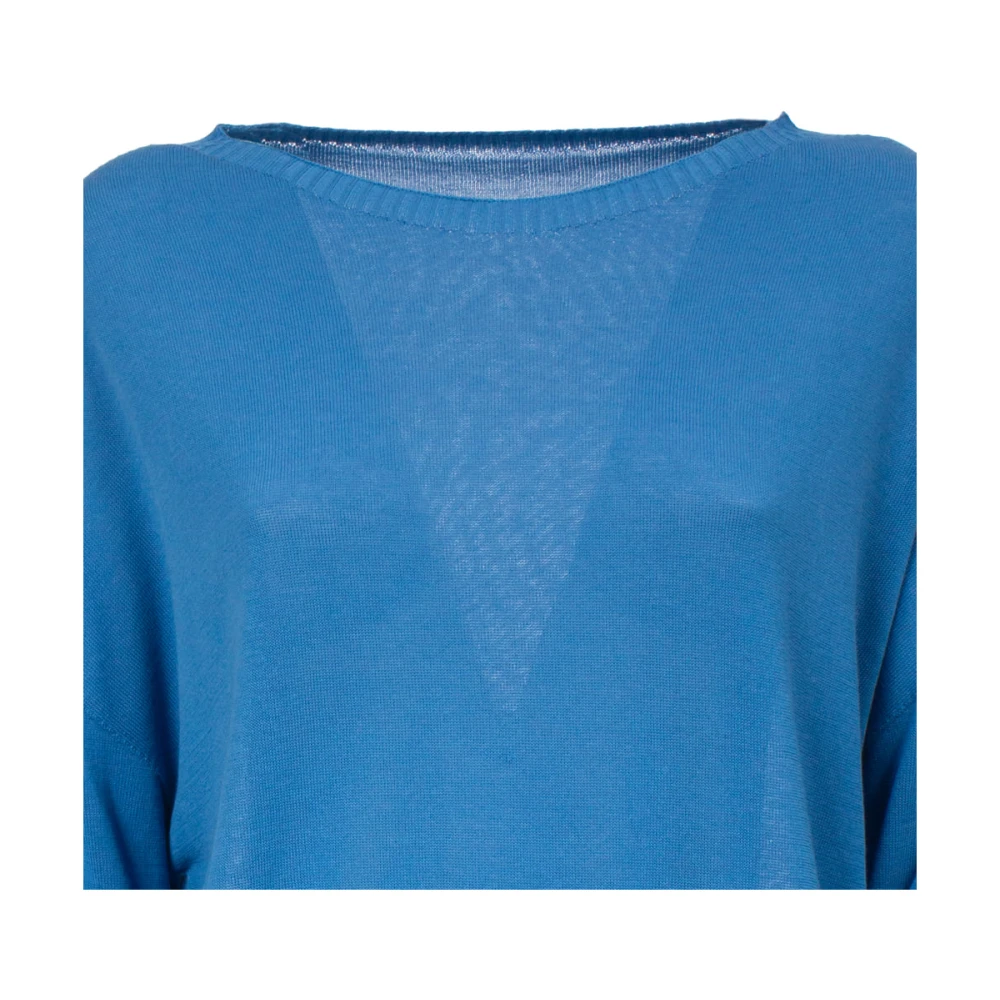 Le Tricot Perugia Katoenen Lange Mouw Ribtop Blue Dames