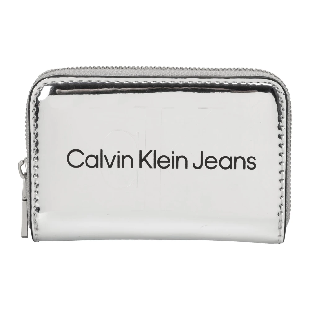Calvin Klein Jeans Women's Gray Zip Closure Plain Wallet With Logo