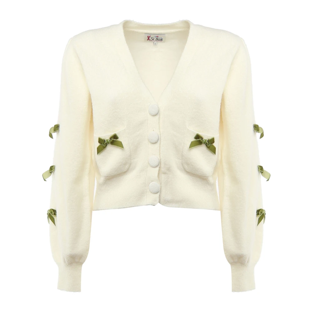 MC2 Saint Barth Cardigan met knoopsluiting en contrasterende strikken White Dames