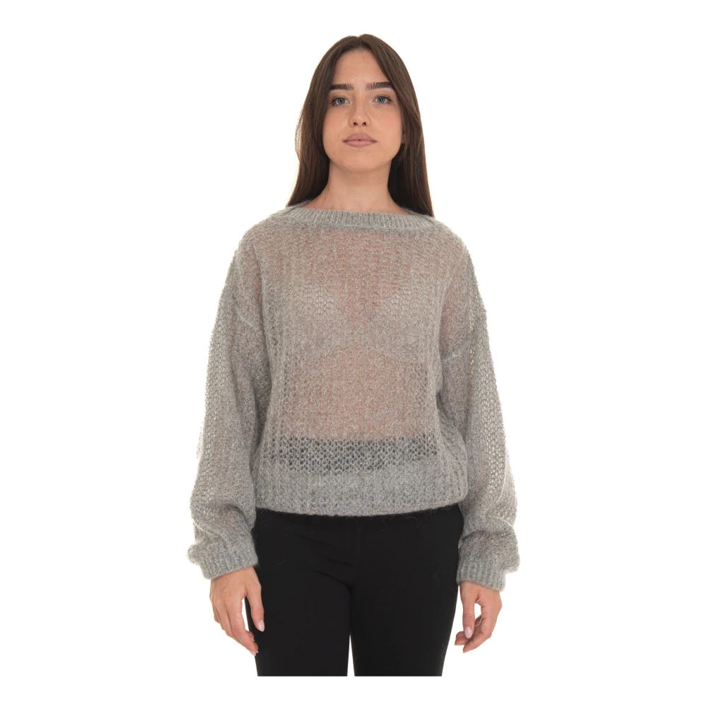 Boss Trui met ronde hals en pofmouwen Gray Dames