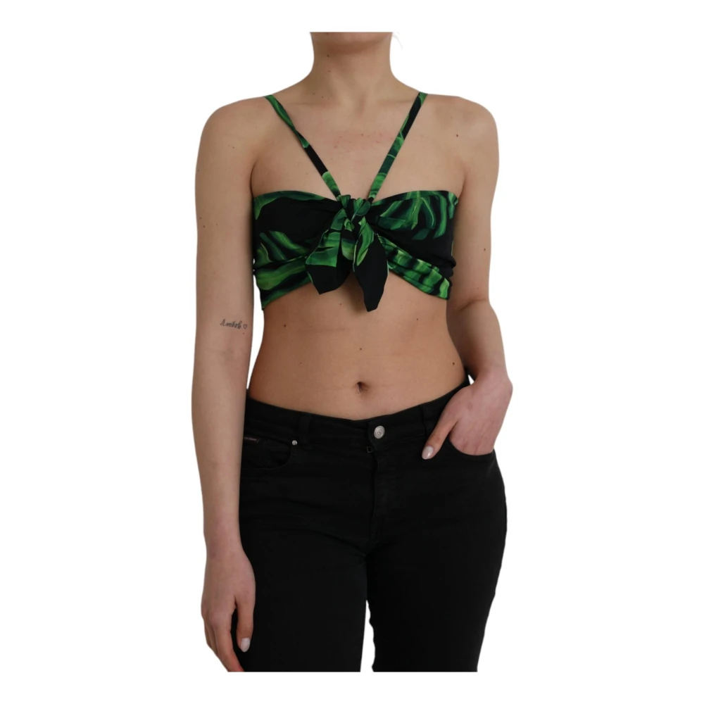 Dolce & Gabbana Bladprint Halter Crop Top Multicolor Dames